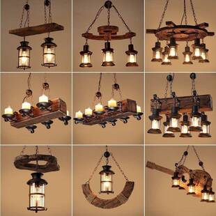 外贸灯具工业风餐厅烧烤店实木装饰吧台饭馆包厢吊灯实木吊灯