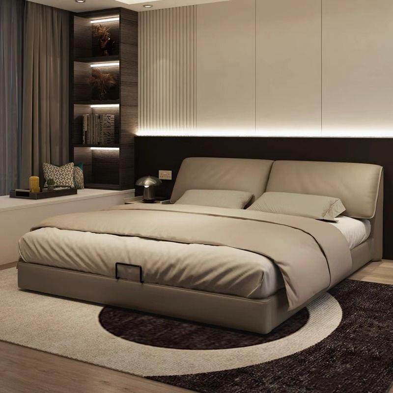 大象耳朵意式极简储物真皮床现代简约奶油风主卧双人床2023年新款