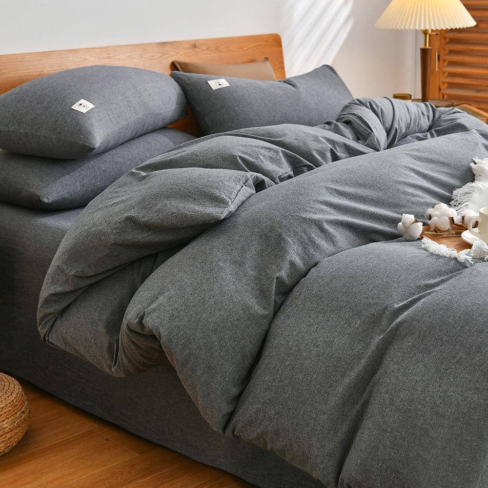 纯色全棉四件套床上用品纯棉色织棉床单被套宿舍三件套