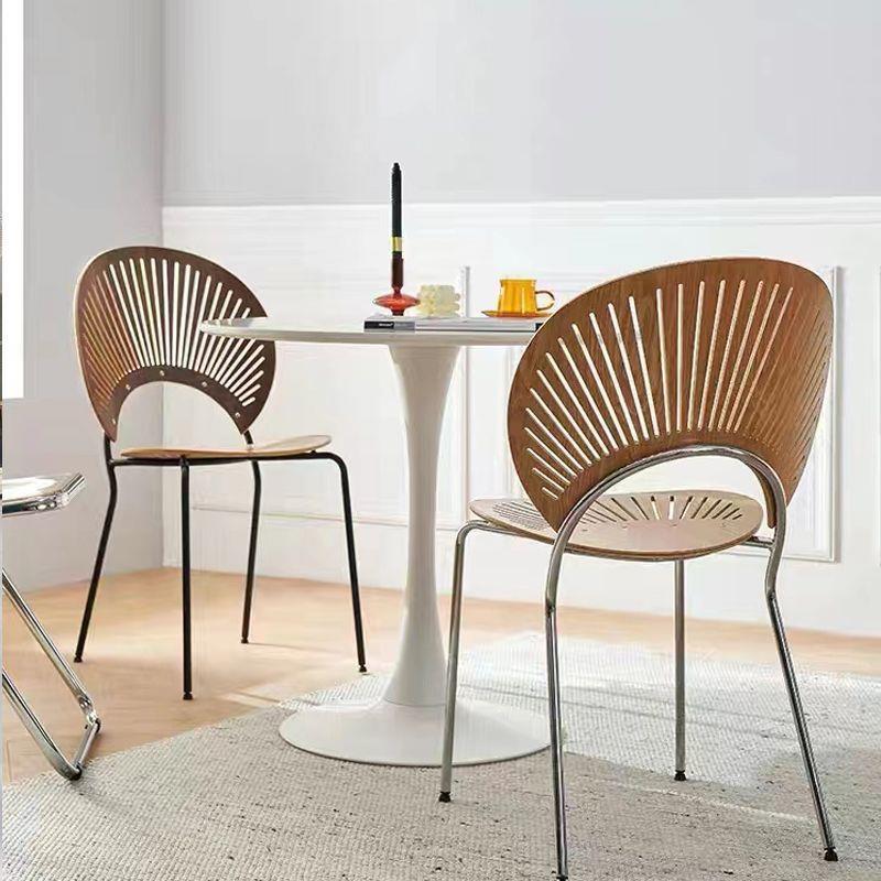 实木北欧风贝壳椅餐椅靠背椅网红椅法式复古简约餐桌椅化妆椅