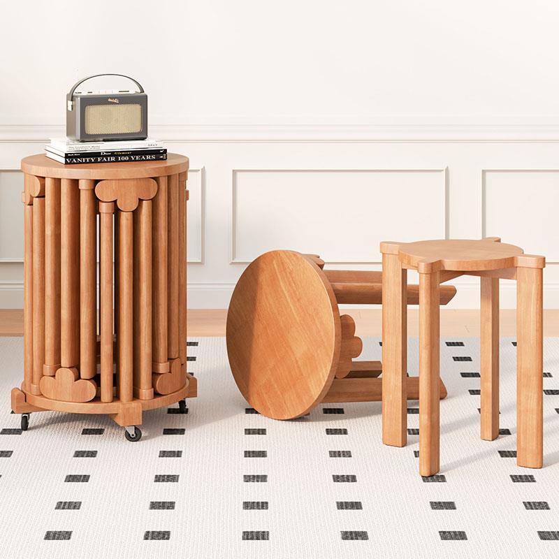 实木圆凳子茶几家用可叠放凳原木新中式叠叠乐现代吃饭凳子餐桌凳