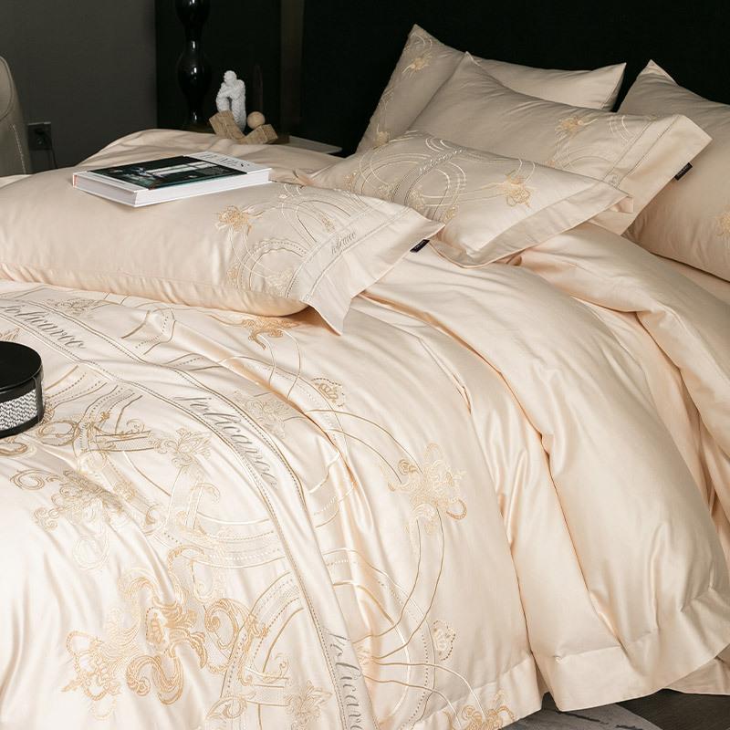 2024新款100支长绒棉四件套全棉轻奢风床单被罩重工刺床品-克里斯