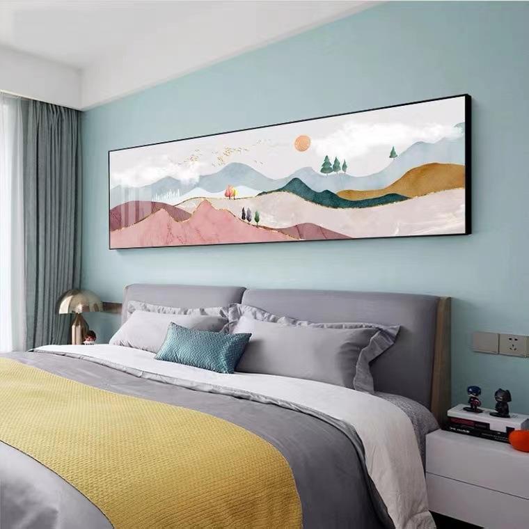 卧室床头装饰画现代简约横版客厅壁挂画清新抽象风景北欧山水油画