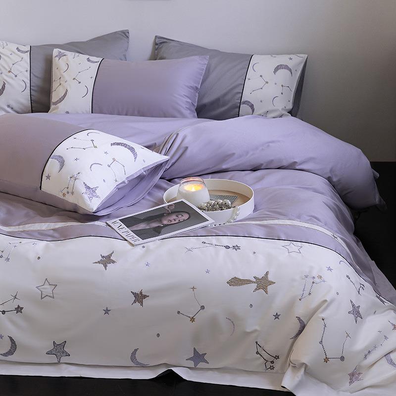 夏季新款A类100支全棉刺绣四件套小清新被套纯棉床单床上用品