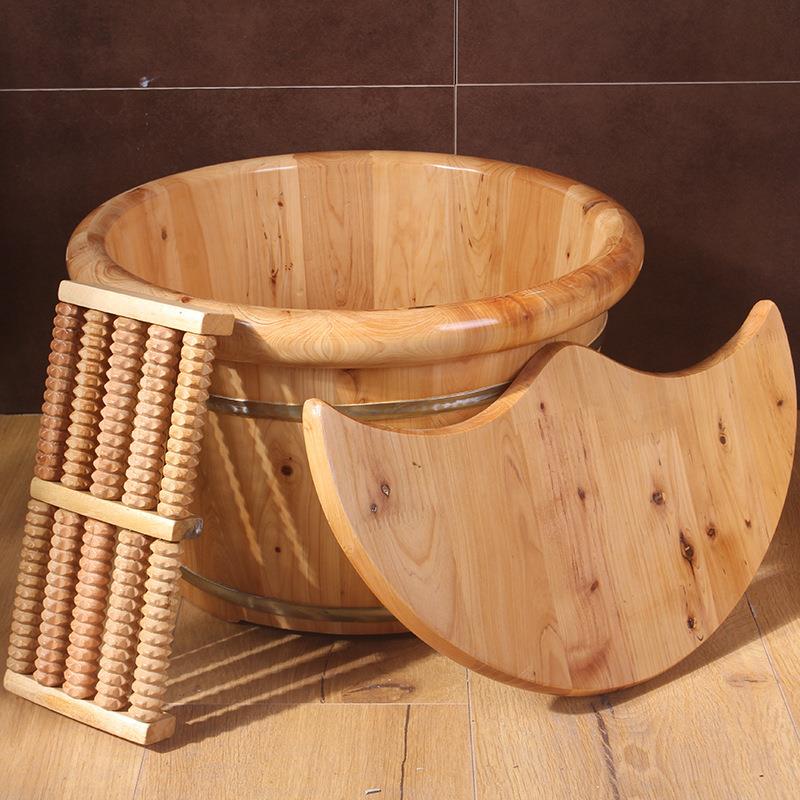 木质泡脚桶香柏木冬季洗脚盆足浴盆保温木盆家用加厚碳化泡脚木桶