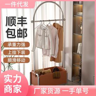不锈钢衣帽架落地卧室挂衣架客厅挂包架可移动隔夜收纳衣服置物架