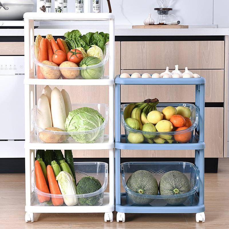 厨房蔬菜水果收纳筐收纳架塑料大号家用客厅多层带轮置物架