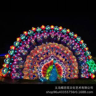 圣诞牡丹花发光灯笼LED孔雀灯笼展览蝶恋花大型花灯组合制作
