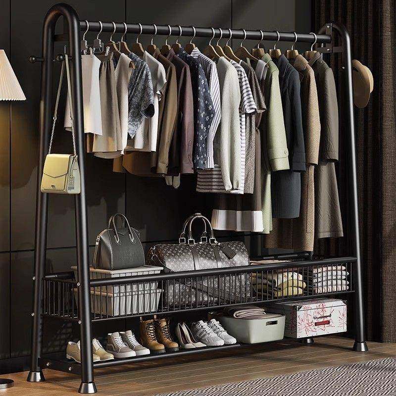 特厚衣架落地立式室内挂衣架带轮晾衣架耐用加粗卧室衣帽架简易架