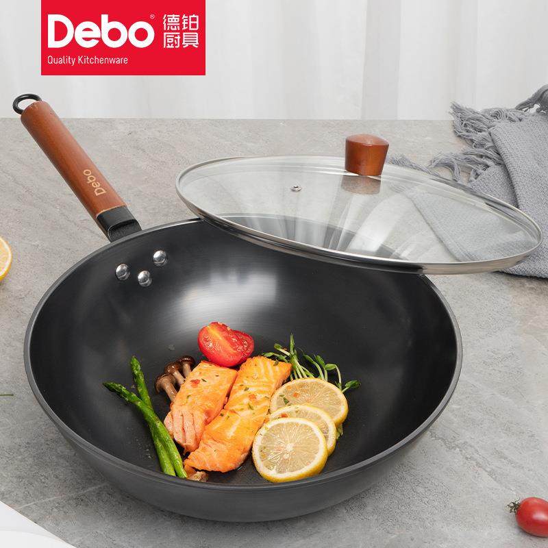 德铂优质精铁不锈炒锅平底炒菜锅不粘锅无涂层防刮耐磨现货