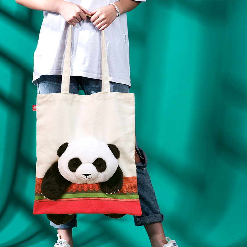 人民礼物博物院萌兰熊猫包帆布袋单肩斜跨卡通大容量女友学生好礼物故宫文具