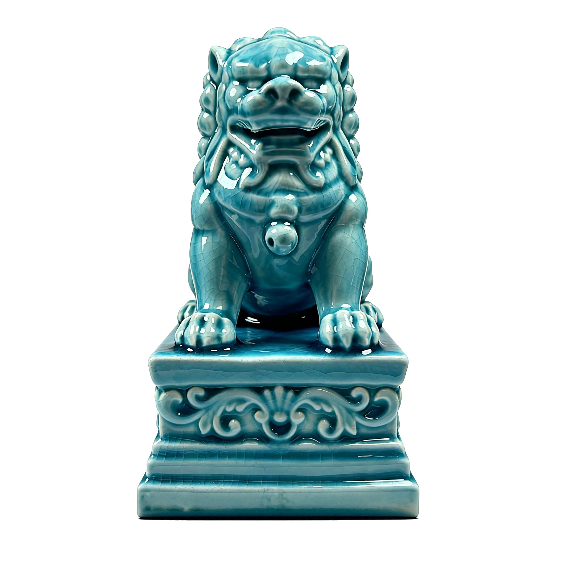 武当窑皇家琉璃绿松瓷狮子摆件