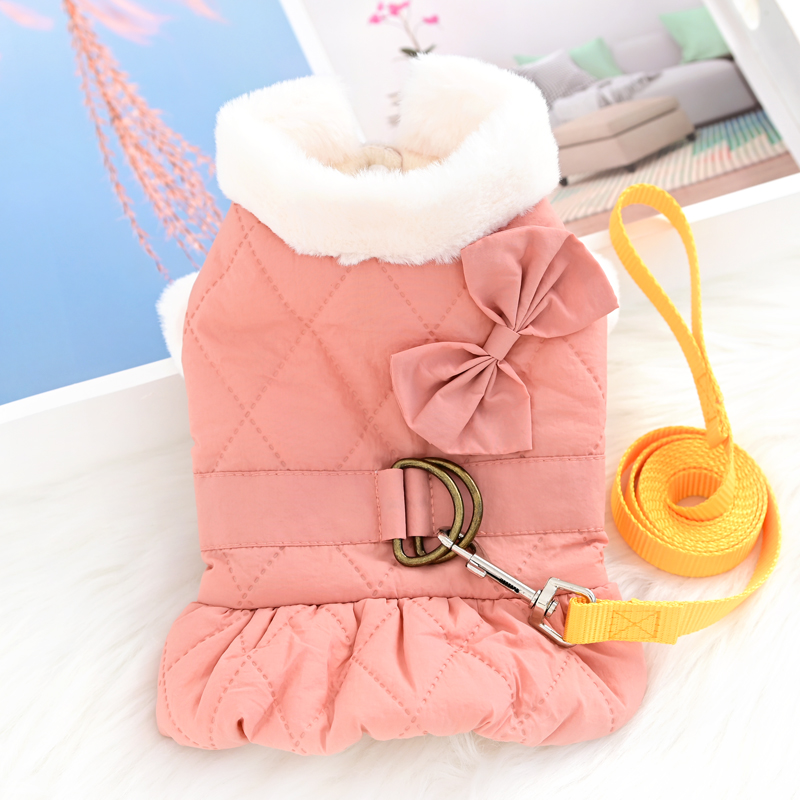 宠物猫咪比熊泰迪小型狗狗衣服牵引绳甜美公主裙子棉衣秋冬装保暖