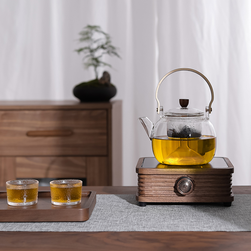 家用茶具胡桃木电陶炉煮茶器小型实木茶炉玻璃烧水壶泡茶炉光波炉