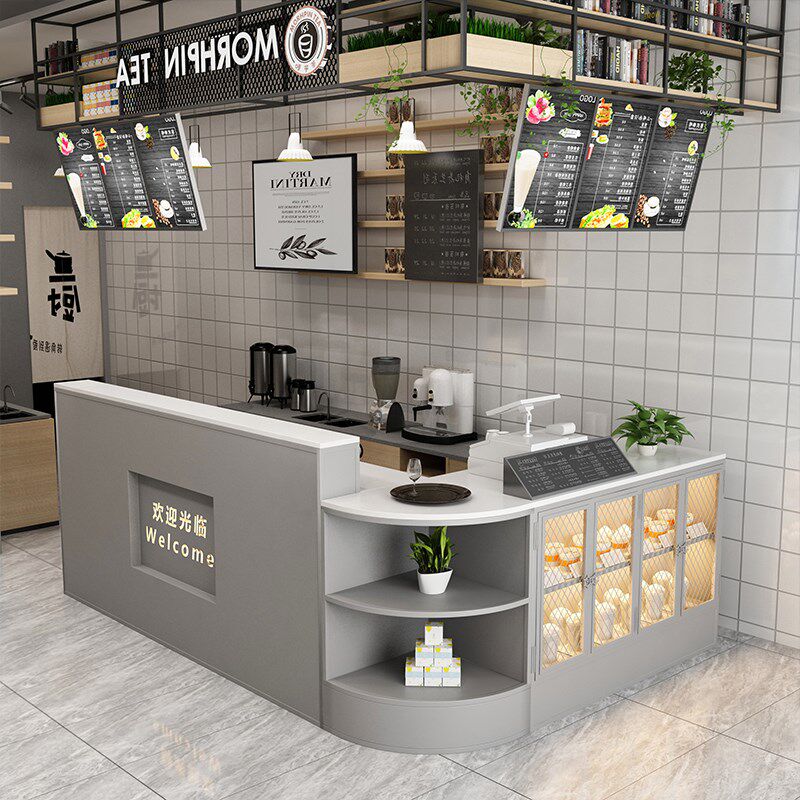 奶茶店蛋糕店吧台甜品店咖啡厅铁艺收银台柜台现代简约接待台定制