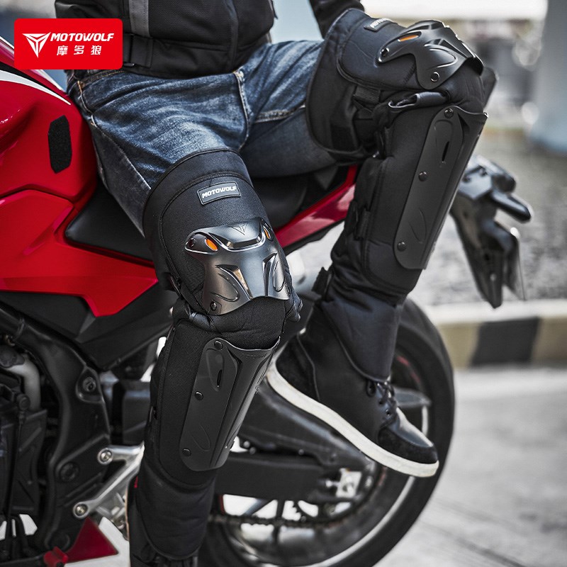 摩多狼摩托车护膝冬季加绒加厚机车防风保暖护腿防摔防寒骑士装备