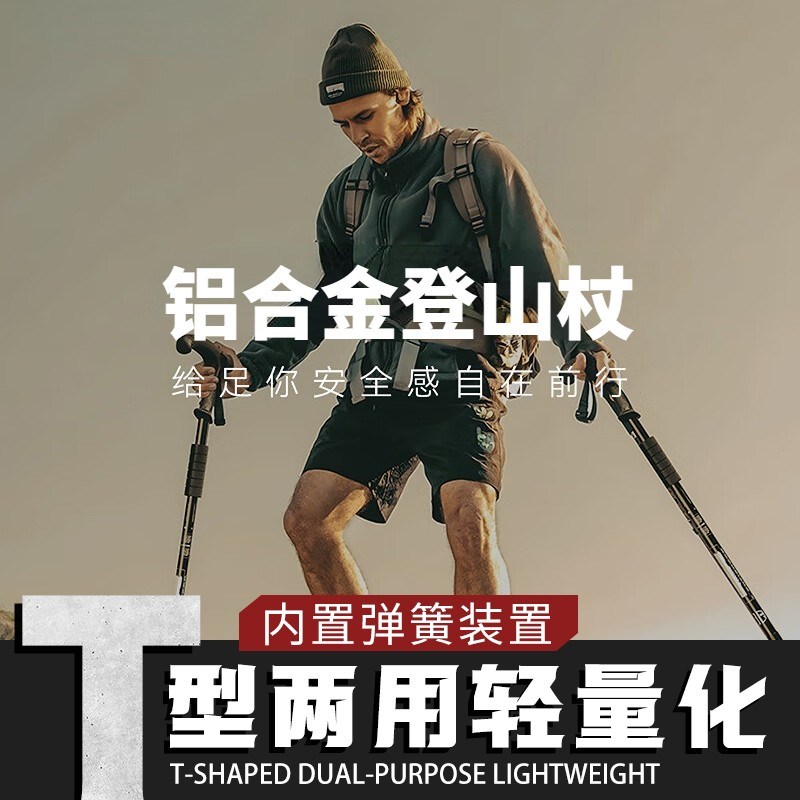 登山杖手杖爬山杖专业登山棍铝合金伸缩户外徒步减震Y超轻防滑拐