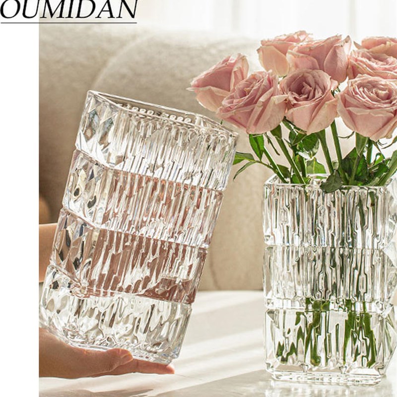 花瓶摆件客厅插花玻璃透明水晶A网红轻奢高级感水养玫瑰鲜花餐桌