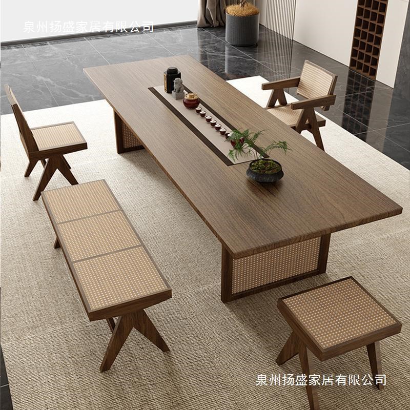 侘寂风实木茶桌椅组合 家用客y厅大板功夫茶台 办公室会客泡茶桌