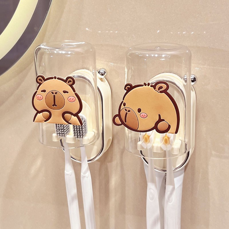 洗漱杯牙刷置物h架可爱卡皮巴拉家用卫生间壁挂式免打孔漱口杯收