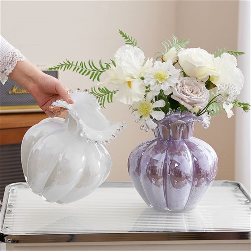 中古芬顿花瓶客厅水养p插鲜花高级感轻奢玻璃白色创意简约琉璃摆