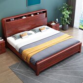 金可充电木红木家具1.5大床梨m主卧1.8m储物新中式 花多功能实木床