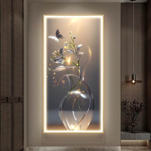 led带灯轻奢入户玄关装饰画走廊过道简约现代挂画壁画荷花开富贵