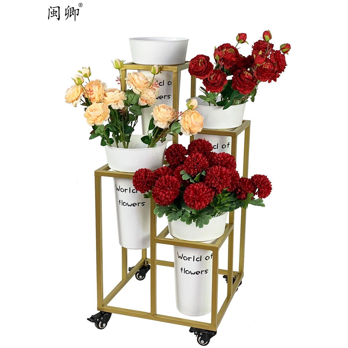 花店展示架铁艺花架多层阶梯鲜花展示架子可移动鲜花桶架摆花货架