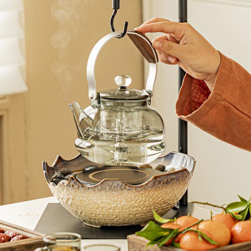 围炉煮茶室内家用网红全套黑晶炉煮茶花茶茶具套组玻璃茶壶煮茶器