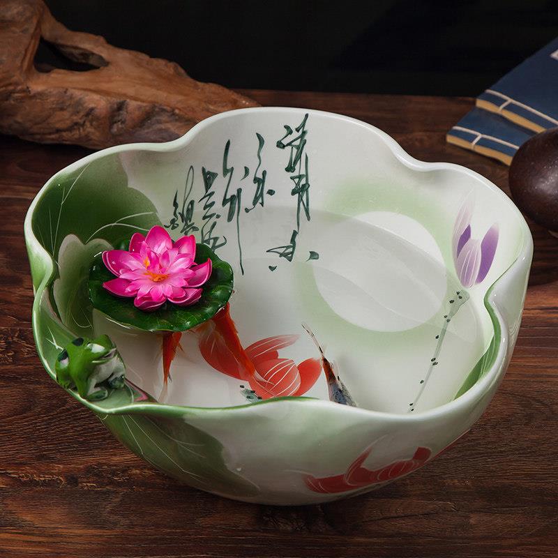 景德镇陶瓷鱼缸大号养鱼盆荷花缸乌龟缸碗莲睡莲盆客厅风水金鱼缸