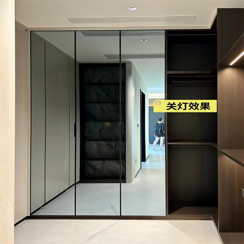 铝合金钢化镀膜玻璃门定制极简窄边酒柜书柜衣柜衣帽间玻璃镜子门