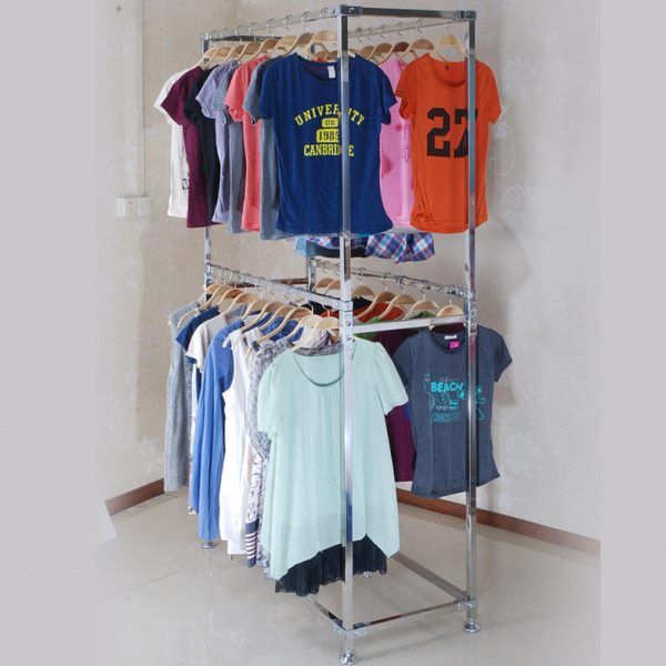 双层服装货架方管服装展示架服装店货架不锈钢展示架仓库衣架货架
