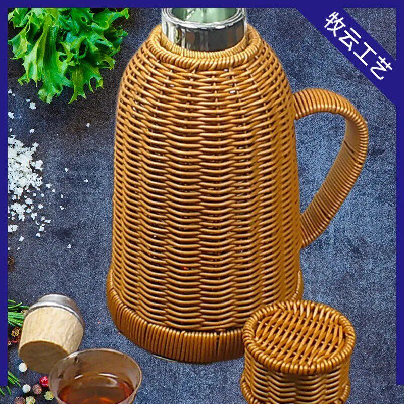 仿藤手工编织复古家用保温罩带茶室大容量暖壶内胆开热水玻璃瓶