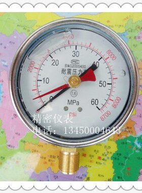 100MM径向0－60MPA耐震双指针压力表，双指针记忆型压力表