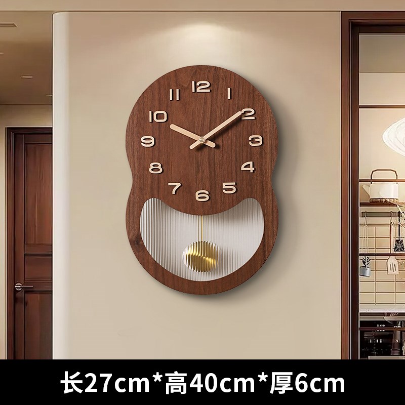 中古风实木挂钟客厅2025新款简约家用复K古高级创意静音时钟表挂