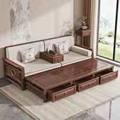 新中式 实木折叠罗汉床黑胡桃木小户型客厅禅意家用储物沙发罗汉榻