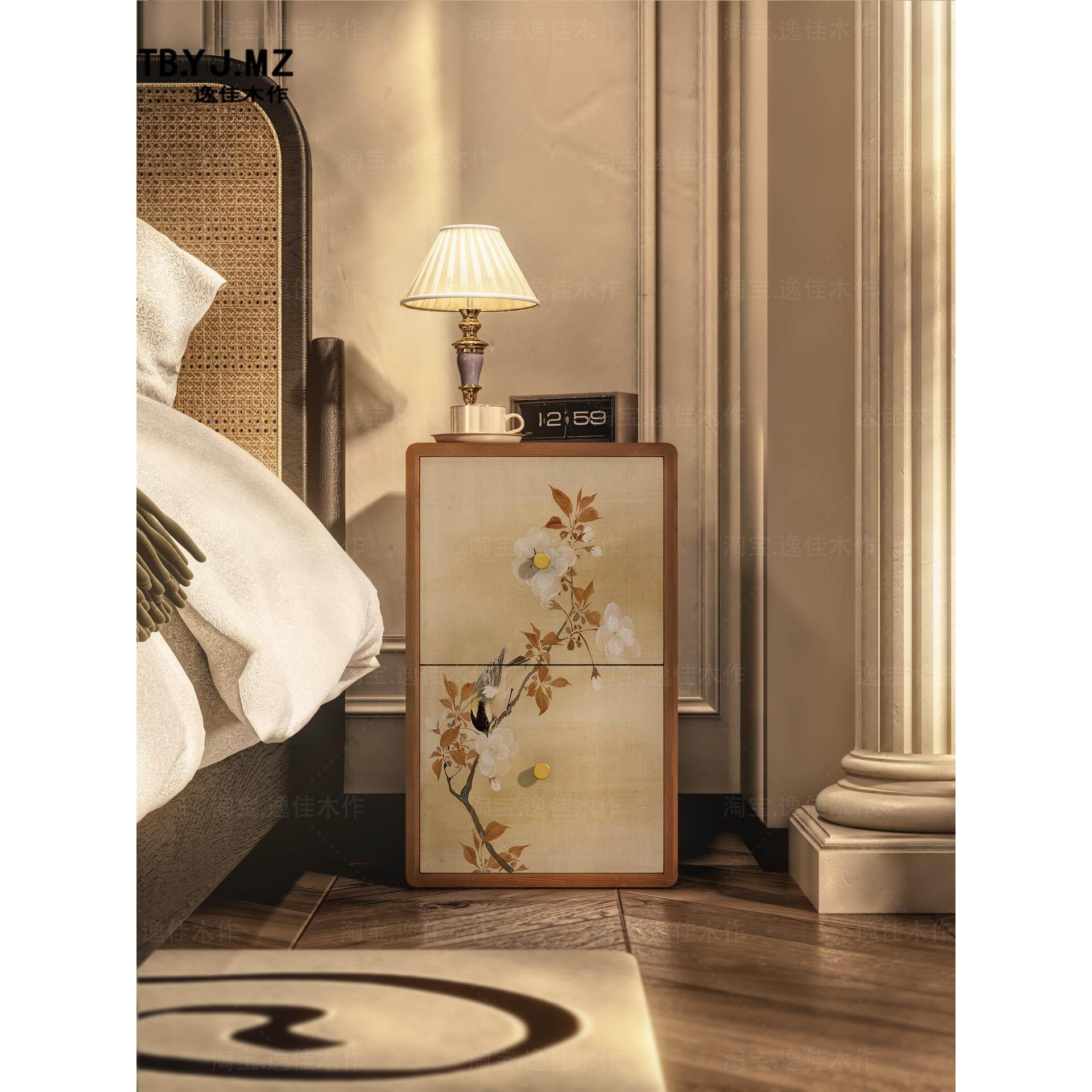 古典新中式实木极窄床头柜落地储物边柜设计感小众精致夹缝收纳柜