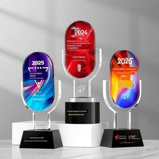 麦克风金话筒水晶奖杯定制少儿主持朗诵播音演讲辩论比赛学生音乐