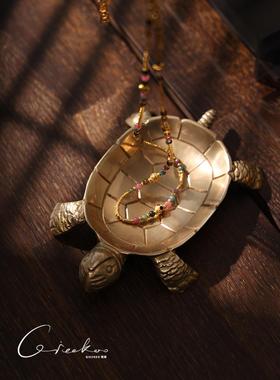 车口之家印度进口铜龟纯手工雕刻收纳托盘小饰品客厅创意珠宝托盘