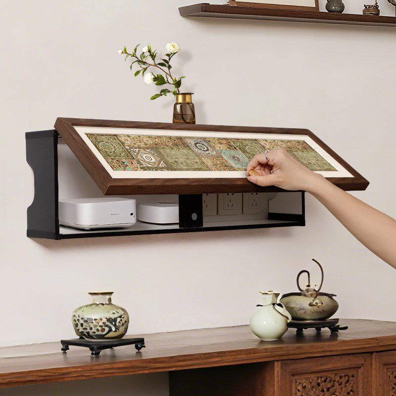 宋代美学wifi光猫路由器收纳盒免打孔高级感机顶盒插排遮丑置物架