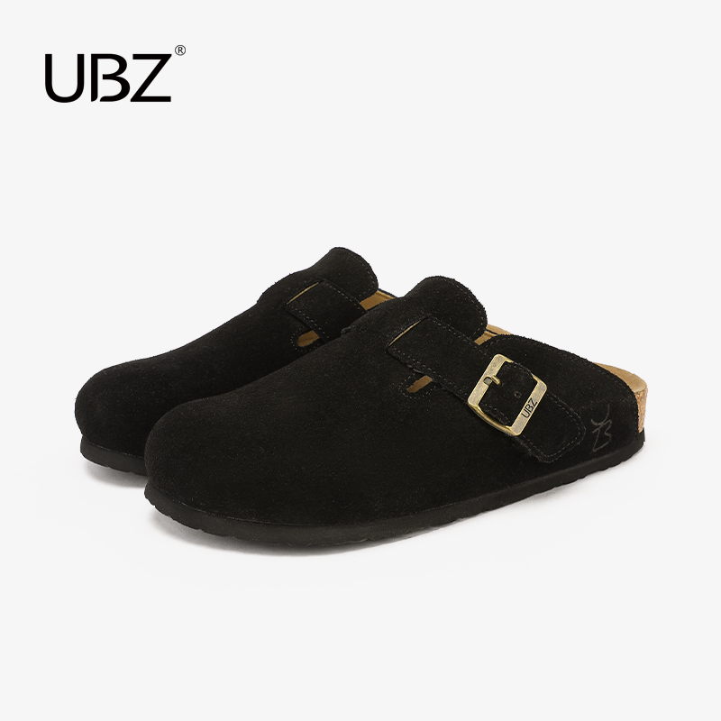 UBZ 防水黑色勃肯拖鞋女2024年秋季新款外穿包头真皮单鞋博肯女鞋