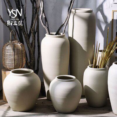 御三泥北欧大落地花瓶创意陶瓷庭院花坛干花简约现代土陶粗陶花盆