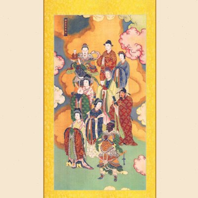 明清古画水陆画 卫房元君娘娘神像画 擎羊陀罗尊者卷轴挂画绢布画