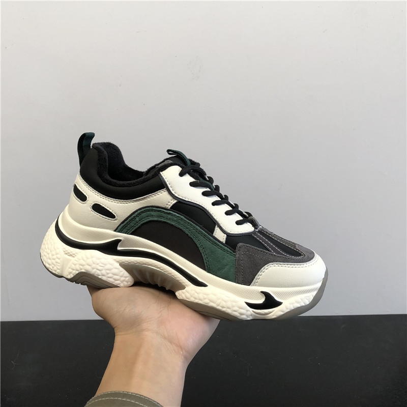 断码处理2020冬季新款真皮女鞋吸膜底加绒保暖运动鞋流行老爹鞋潮