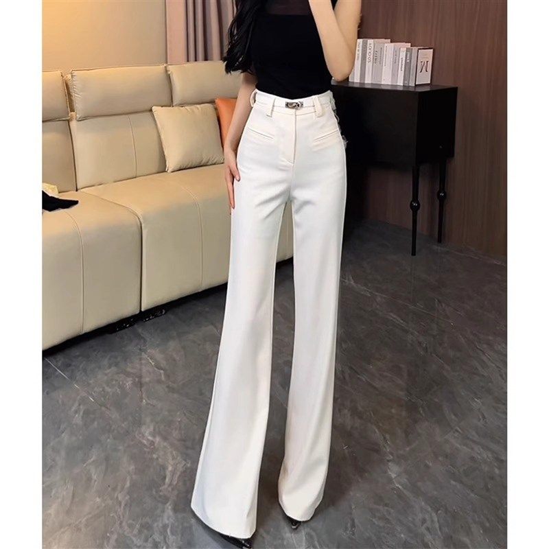 白色高级感微喇西装裤女2025年夏季新款时尚气质不贴腿喇叭拖地裤
