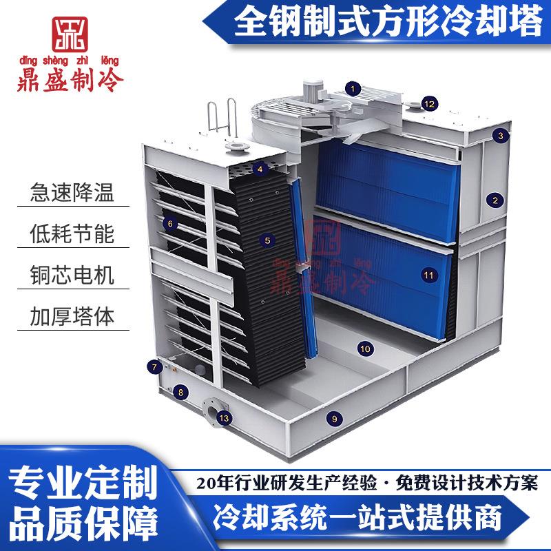 鼎盛方形横流冷却塔工业玻璃钢凉水塔高温钢制冷水塔散热冷却水塔
