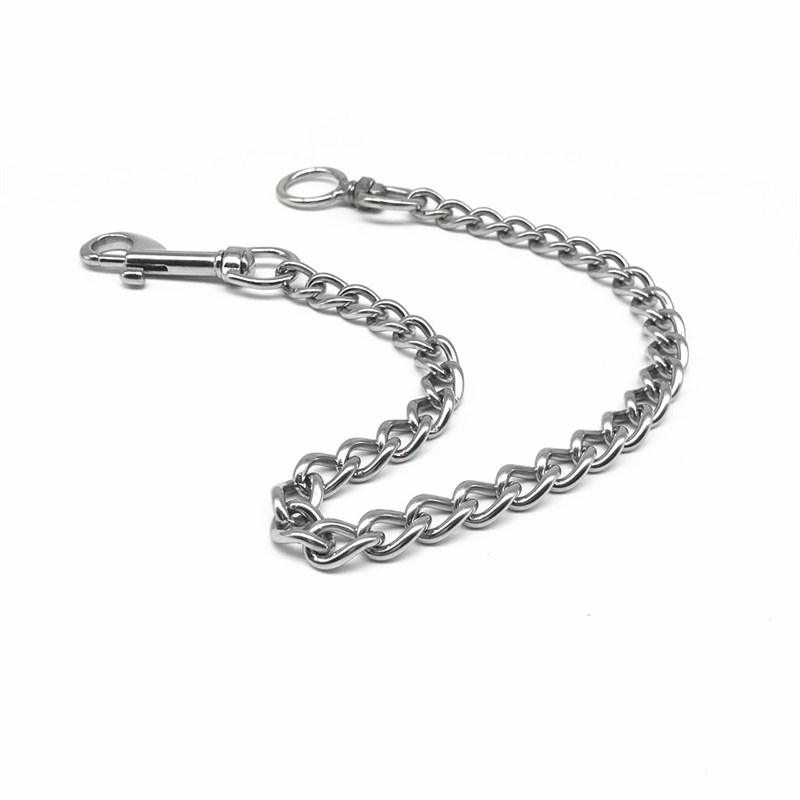 不锈钢双头牵引绳狗狗一拖二防咬狗铁链子边牧金毛柯基小型中型犬