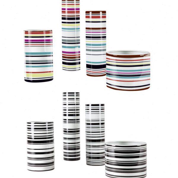 陶瓷黑色多彩线条花瓶插花摆件 现代几何客厅电视柜时尚家居饰品