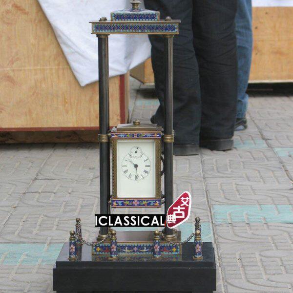 仿古钟表 欧式钟表 古典钟表 铜铸钟表 珐琅做旧机械升降钟（蓝）