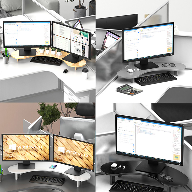 实木弧形显示器增高架电脑支架三角办公桌键盘收纳置物架台式木质